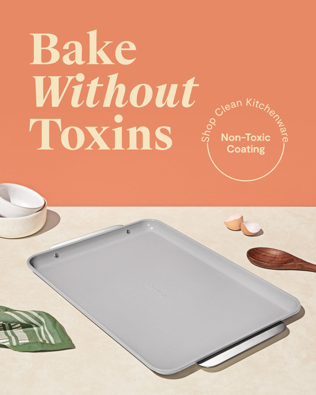 Caraway Non-Stick Ceramic Medium Baking Sheet Duo - Naturally Slick Ceramic Coating - Non-Toxic, PTFE & PFOA Free - Perfect for Baking, Roasting, and More - Medium (15" x 10") - Cream