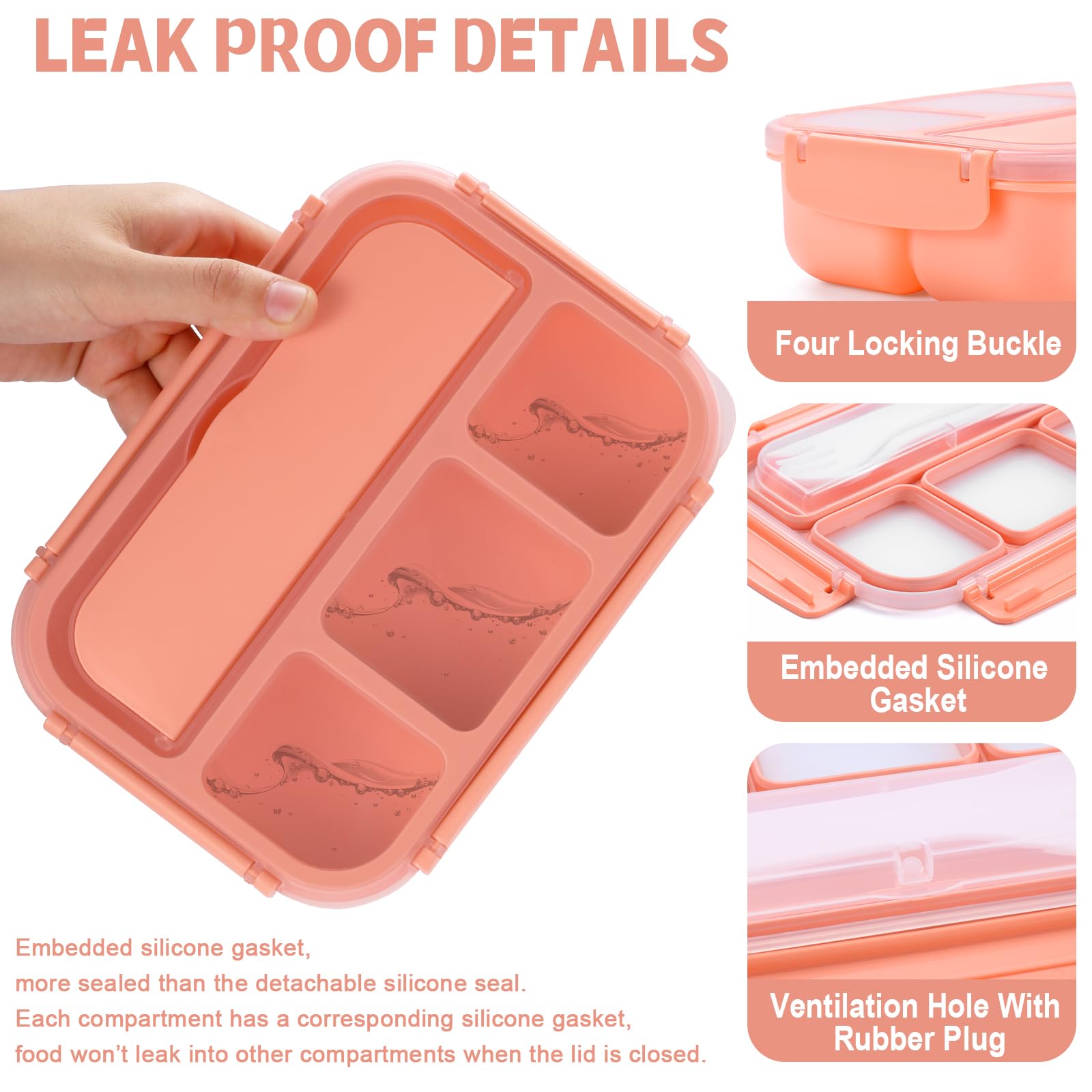 Bento Box Adult Lunch Box, Containers for Adults Men Women with 4 Compartments, Lunchable Food Container with Utensils, Sauce Jar, Muffin Liners, 40 Oz/5 Cup, Microwave & Dishwasher Safe, Brown