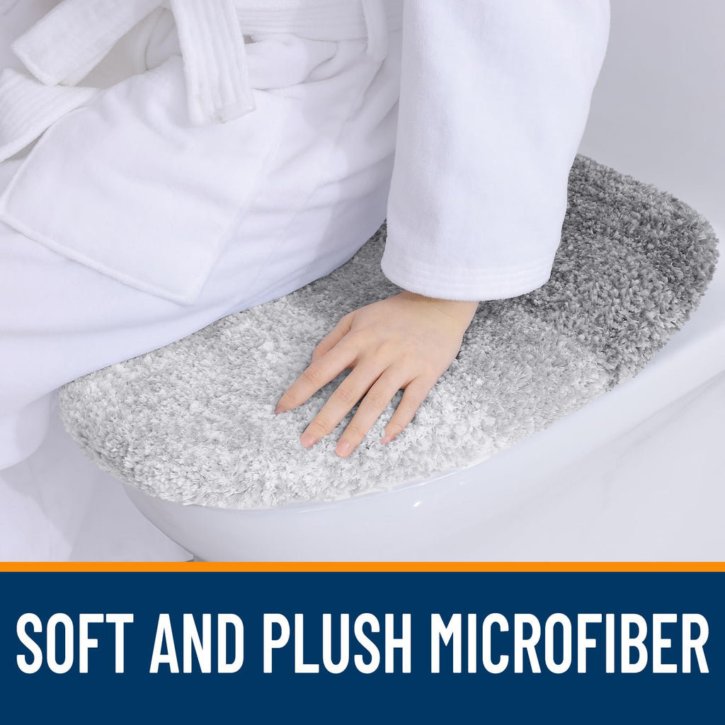 OLANLY Soft Microfiber Bathroom Toilet Lid Cover, Machine Washable Seat Covers, 17.5x15, Stays in Place Rubber Backing, Fits Most Round, Elongated and Oblong Lids, Accessories Decor, Gray