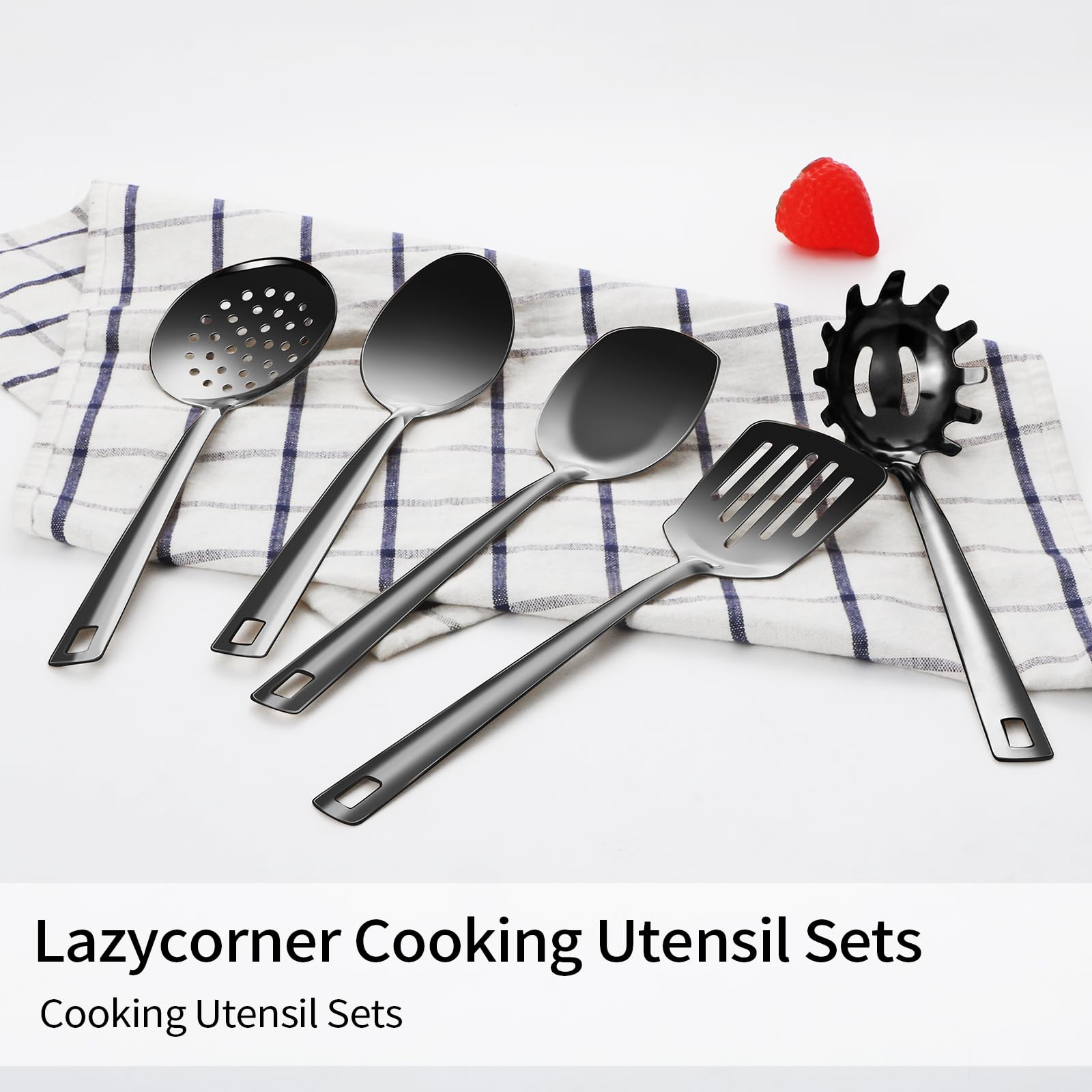 Lazycorner Cooking Utensil Set 11 Pcs Stainless Steel Kitchen Utensils Set Wok Utensils Kitchen Tool Set Spatula Set Heat Resistant Metal Kitchen Tools Ergonomic HandleEasy to Clean Dishwasher Safe