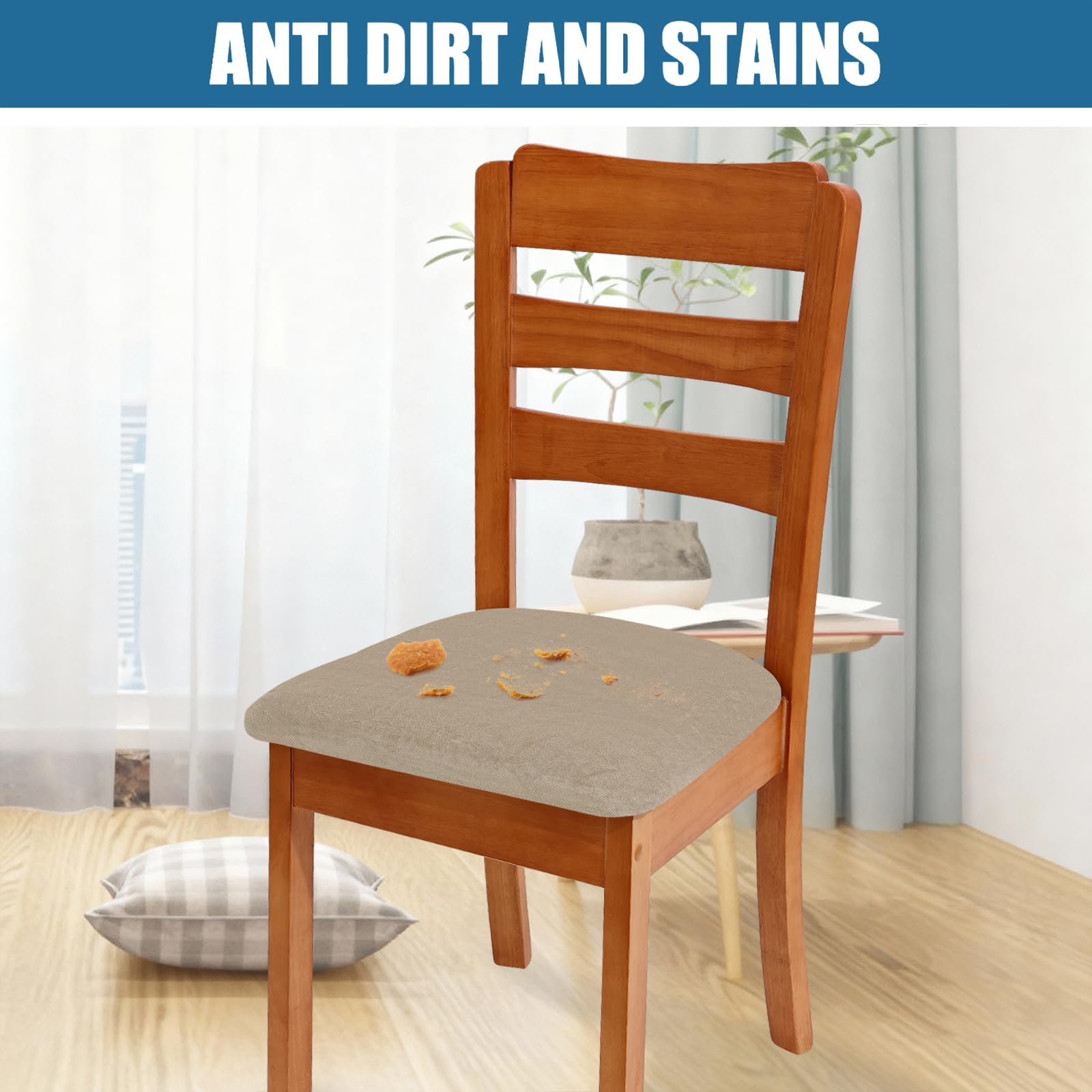 Smiry Velvet Seat Covers for Dining Room Chair Set of 4, Stretch Fit Removable Washable Chair Seat Cushion Protector Slipcovers with Ties, Black