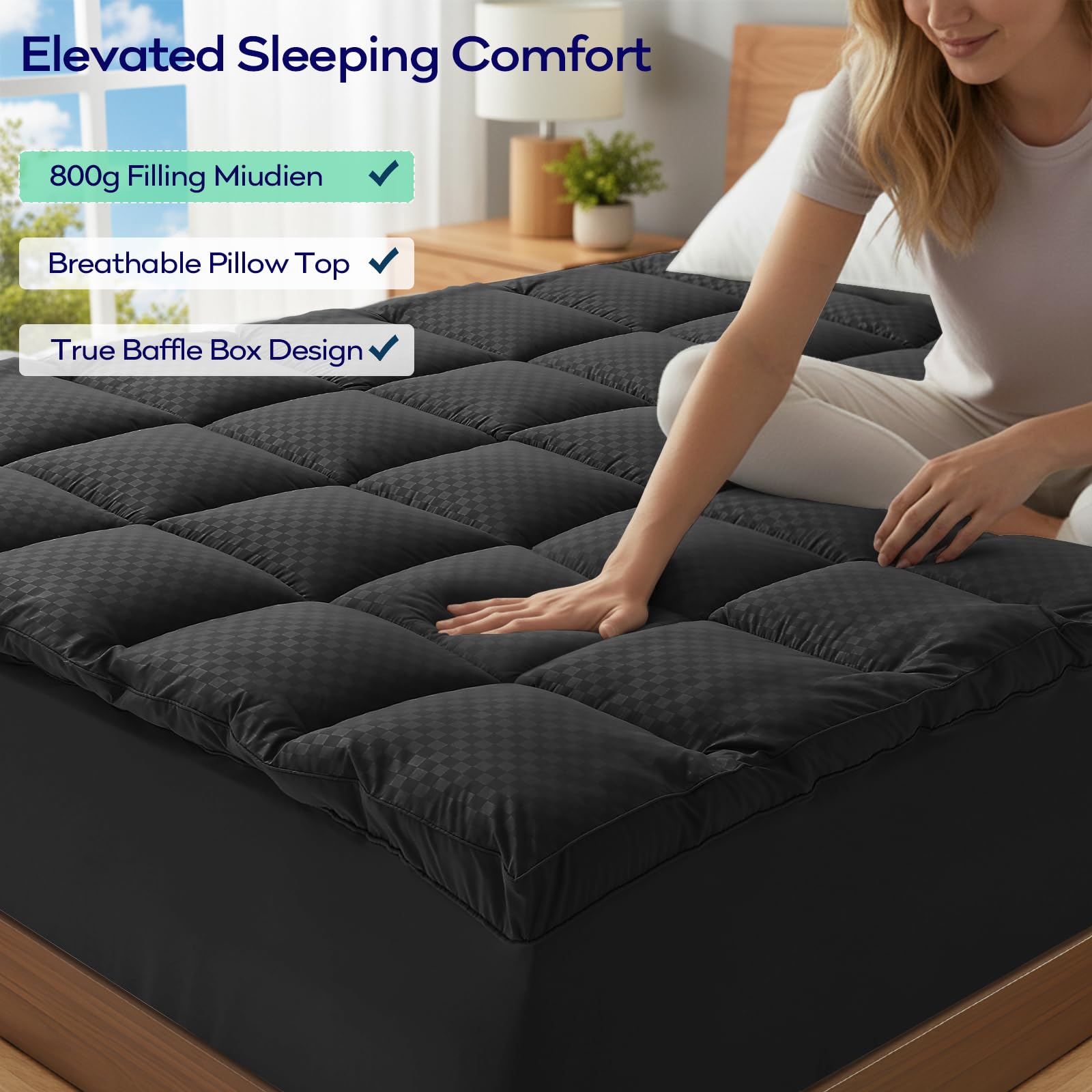 OLANLY Dual-Layer 4 Inch Queen Size Memory Foam Mattress Topper for Back Pain, 2 Inch Cooling Pillow Top Mattress Pad Cover and 2 Inch Gel Memory Foam Topper, Deep Elastic Pocket, Grey