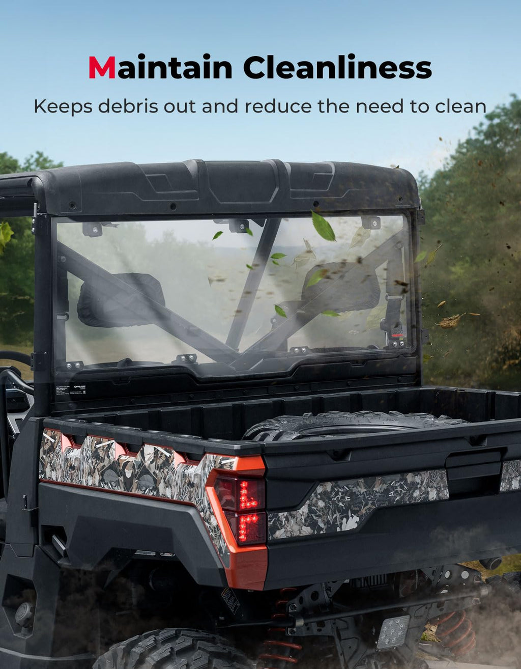 KEMIMOTO Hard Coated Rear Window, Pre-installed Back Windshield Compatible with Polaris Ranger XP 1000/Crew 2017-2026, Polaris Ranger 1000/Crew 2020-2026, Ranger XP 900/Crew 2013-2019