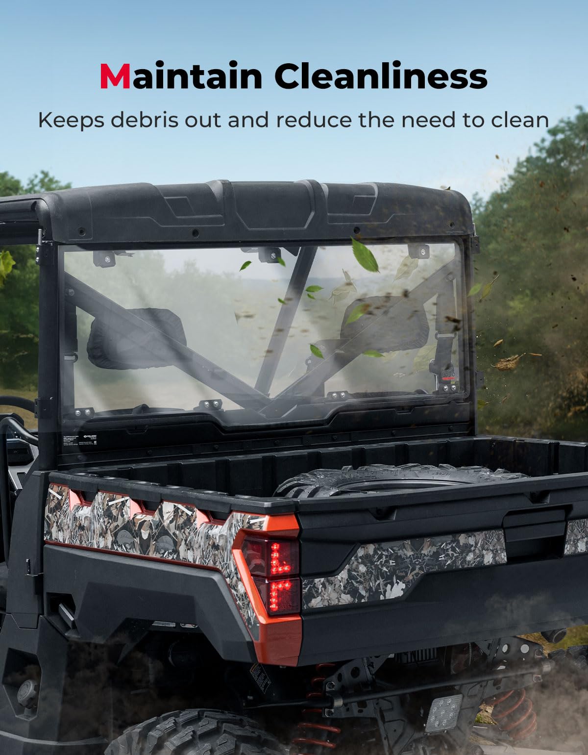KEMIMOTO Hard Coated Rear Window, Pre-installed Back Windshield Compatible with Polaris Ranger XP 1000/Crew 2017-2026, Polaris Ranger 1000/Crew 2020-2026, Ranger XP 900/Crew 2013-2019