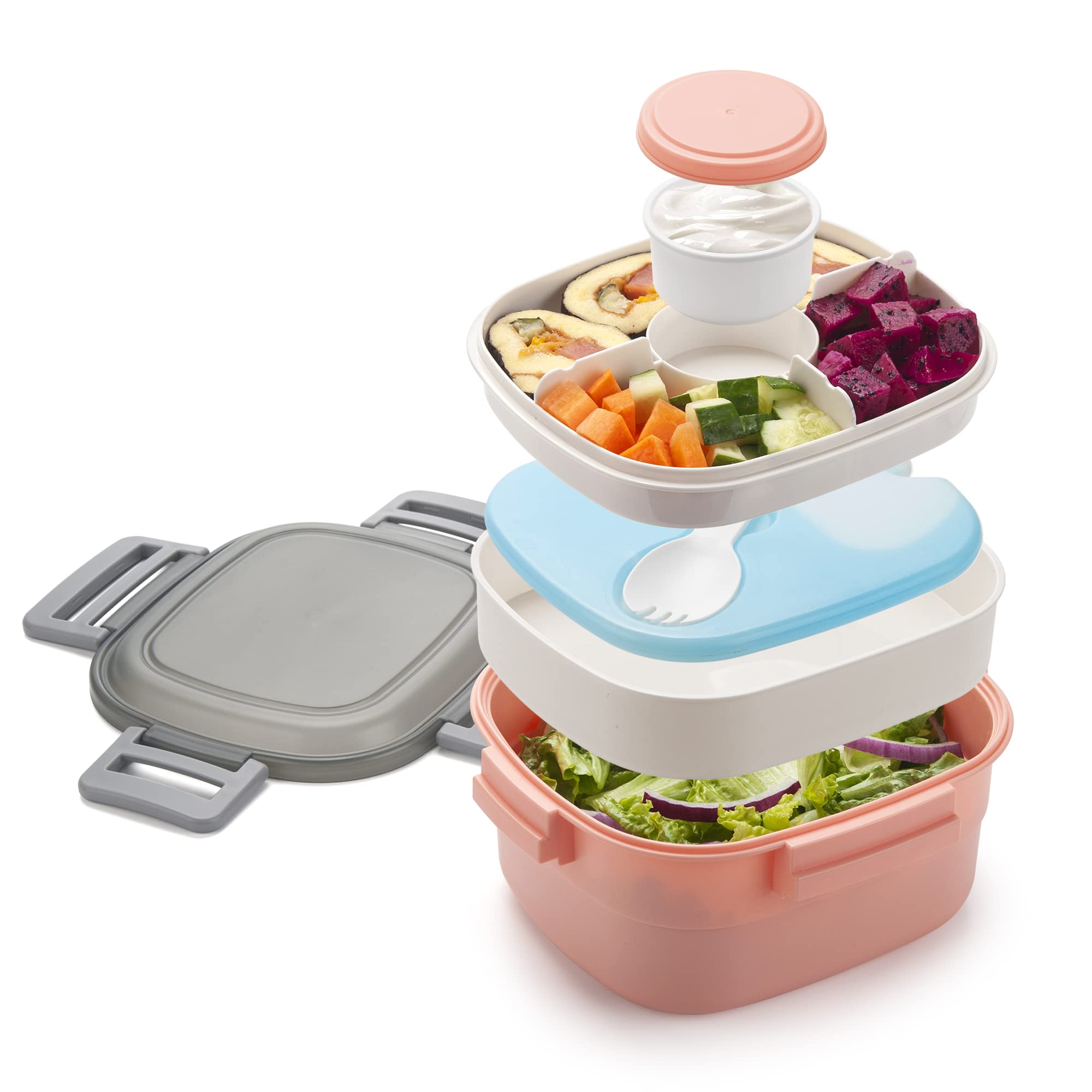 Freshmage Salad Lunch Container To Go, 52-oz Salad Bowls with 3 Compartments, Salad Dressings Container for Salad Toppings, Snacks, Men, Women (Blue)
