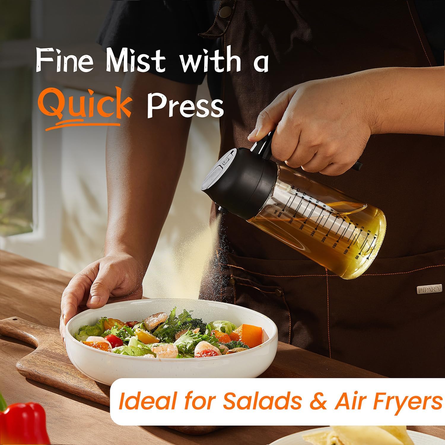 TrendPlain Oil Sprayer for Cooking with 8 Waterproof Stickers – Black Lid Set