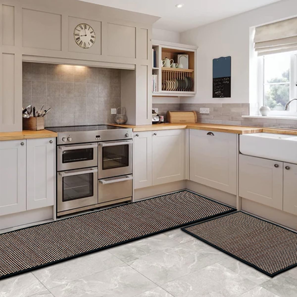Artoid Mode Washable Non Slip Kitchen Rugs and Mats Set of 2, Rubber Backing Absorbent Kitchen Mats for Floor Front of Sink - 17x29 and 17x47 Inch