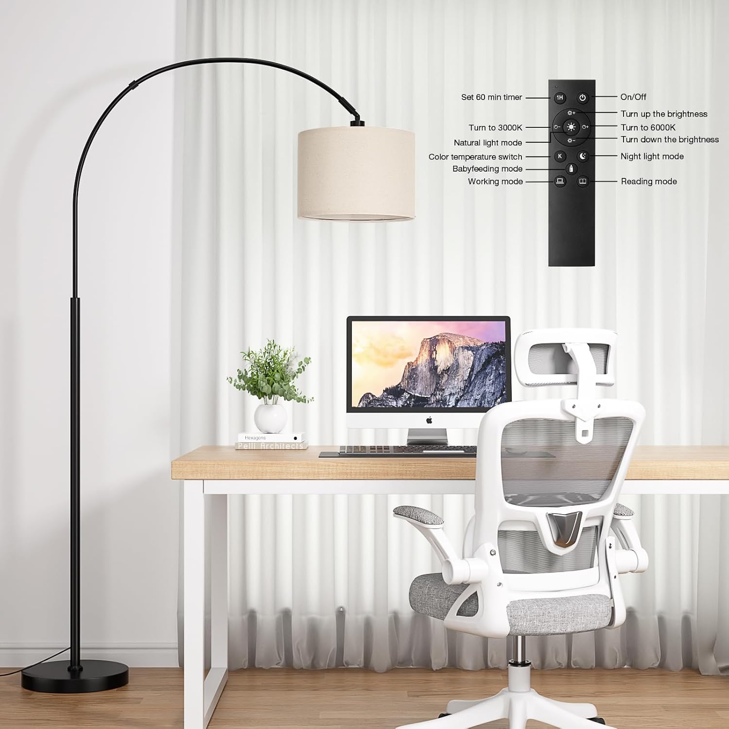 Ambimall Arc Floor Lamp with Remote