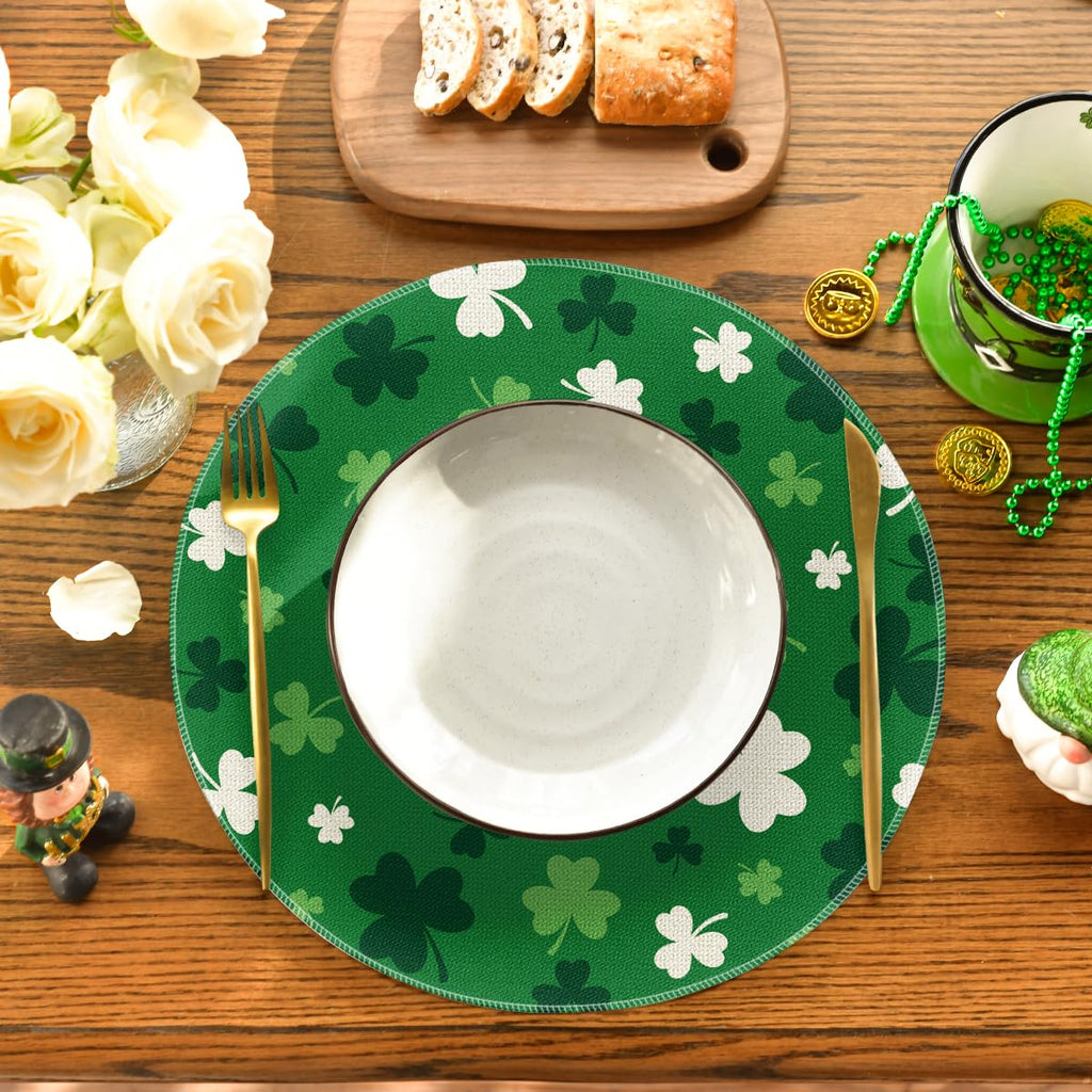 Artoid Mode Green Shamrock St. Patrick's Day Placemats Set of 4, 12x18 Inch Seasonal Spring Table Mats for Party Kitchen Dining Decoration