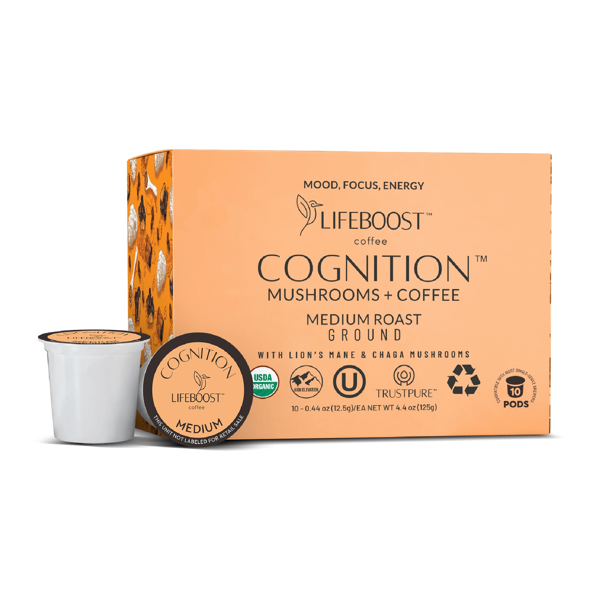 Lifeboost Medium Roast Low Acid Coffee K Cups - Single Origin Mold Free Non-GMO Organic Coffee Pods - Compatible with Keurig & Keurig 2 Machines - 10 Count