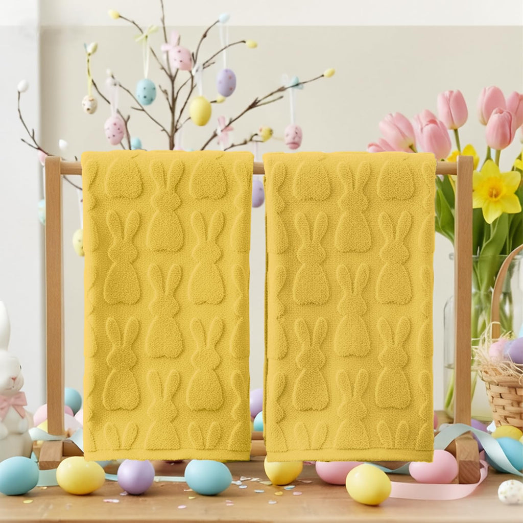 Artoid Mode 2 Pcs Beige 3D Rabbit Jacquard Easter Hand Towels for Bathroom, 100% Cotton Soft Absorbent Bathroom Decor Towels, 13.7 x 29.5 Inch