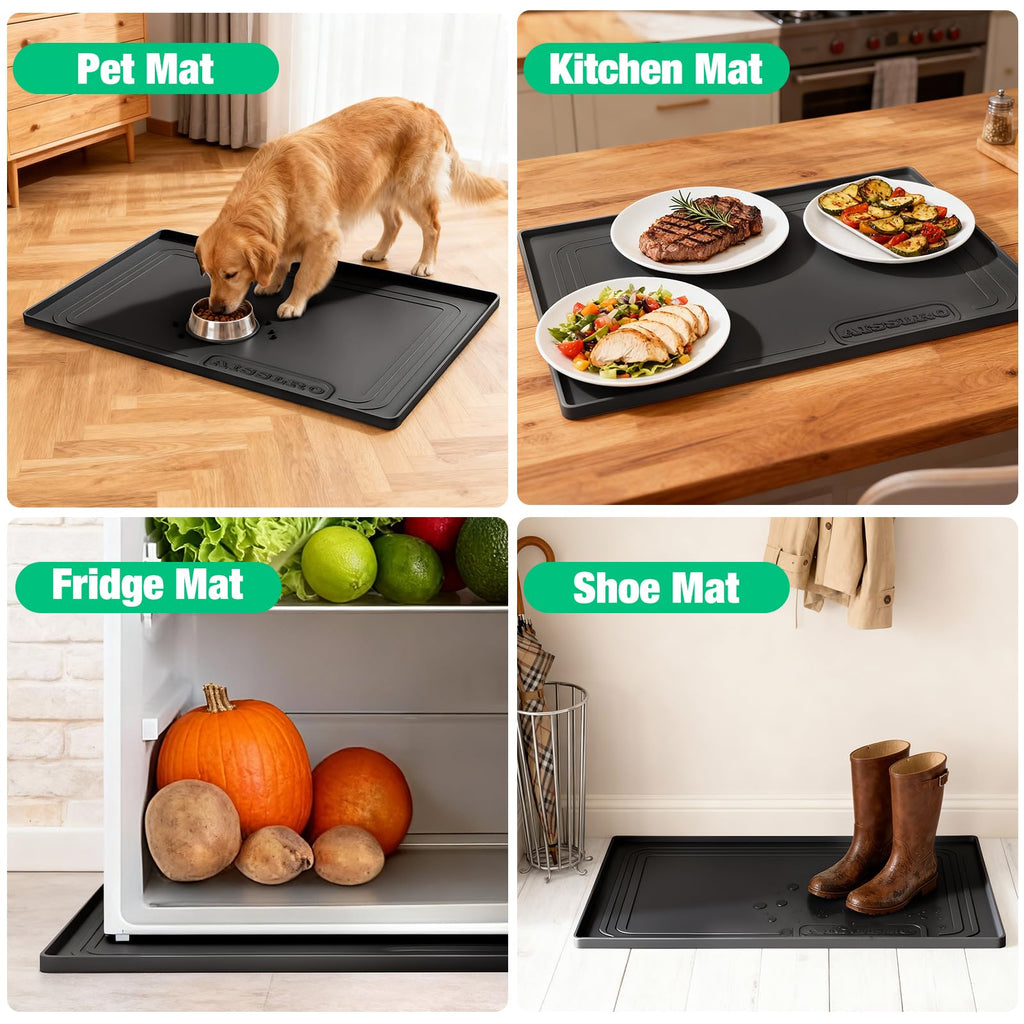 Aisslro Under Sink Mat 22" X 19", Waterproof Silicone Cabinet Protector with Raised Edge, Kitchen & Bathroom Leak Tray, Shelf Liner & Pet Feeding Mat for Dog Cat Food Mats, Light Gray