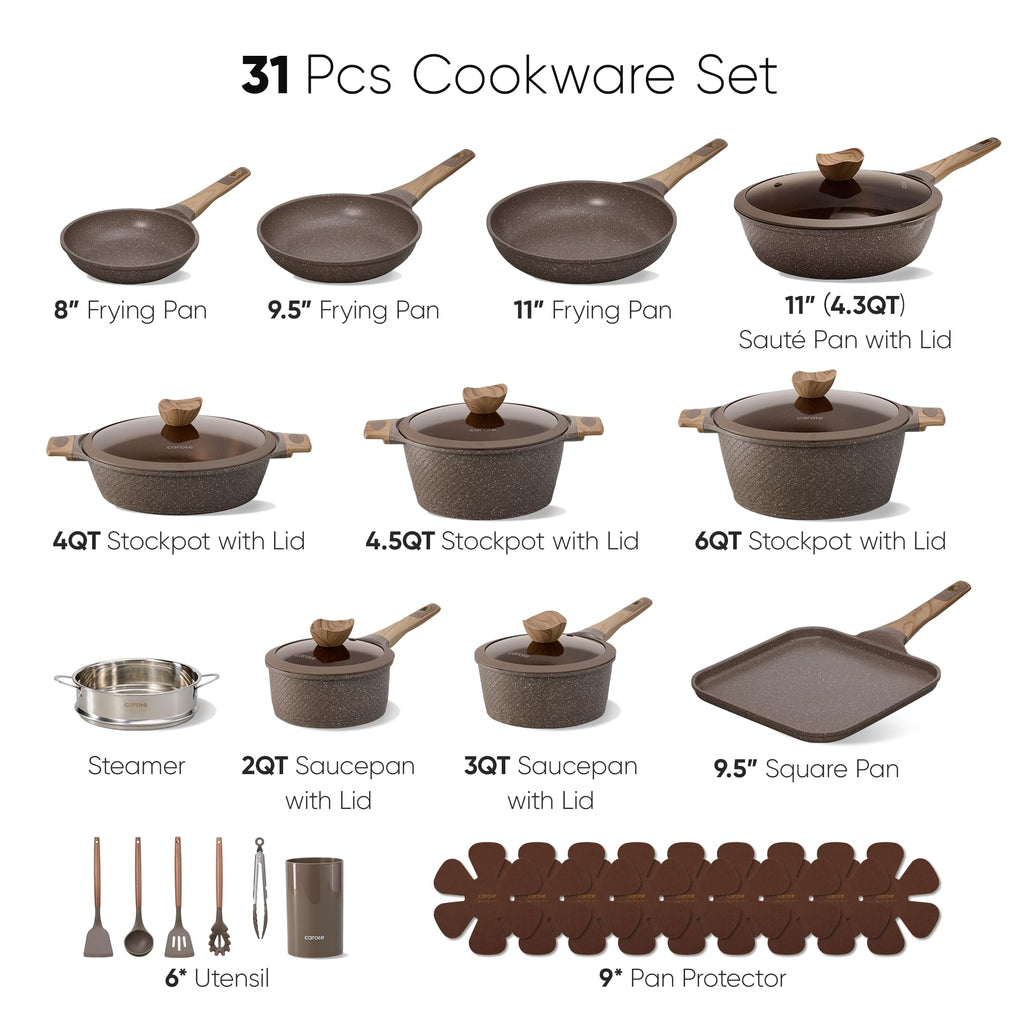 CAROTE 26PCS Pots and Pans Set Non Stick, Cookware Set Pots and Pans Induction Cook Ware, Nonstick Kitchen Cooking, PFOA Free