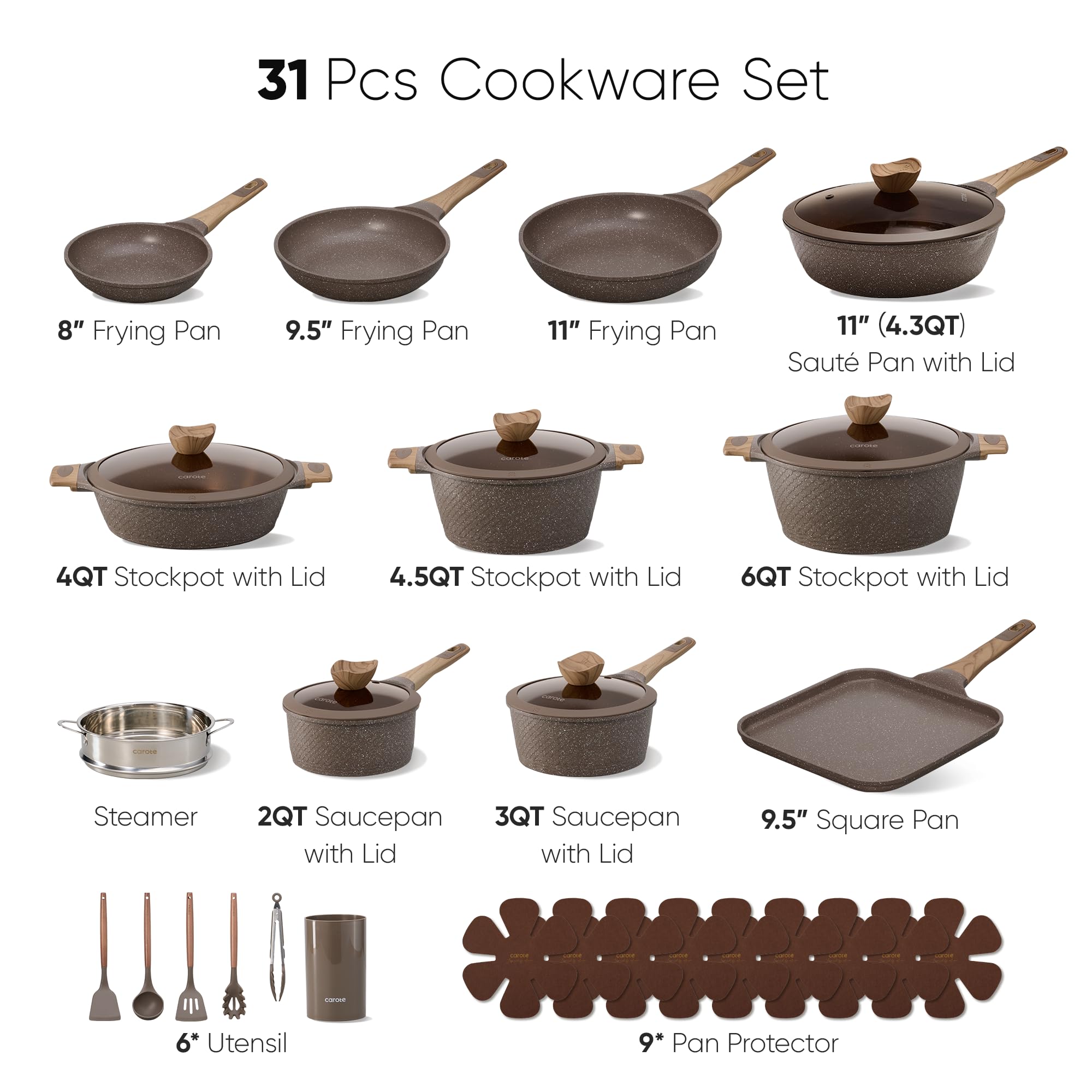 CAROTE 26PCS Pots and Pans Set Non Stick, Cookware Set Pots and Pans Induction Cook Ware, Nonstick Kitchen Cooking, PFOA Free