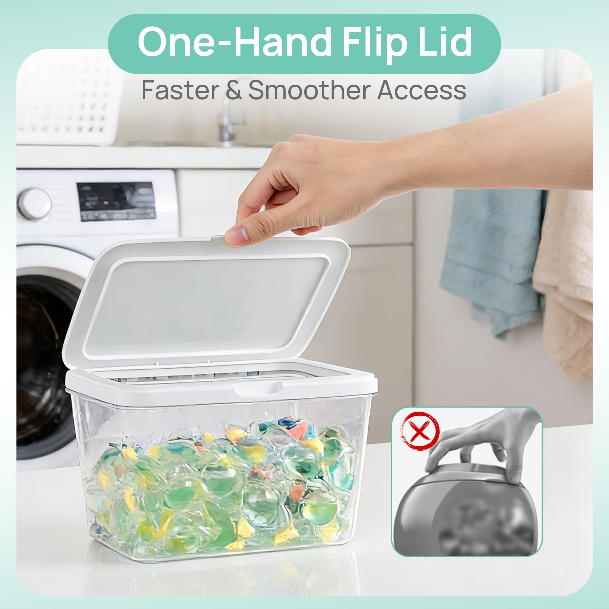 Vtopmart 4 Pack Laundry Pods Container and Dryer Sheet Holder, Detergent Powder Container with Lids &Labels & Scoop for Laundry Room Organization, Laundry Storage for Powder, Pods, Scent Booster Beads