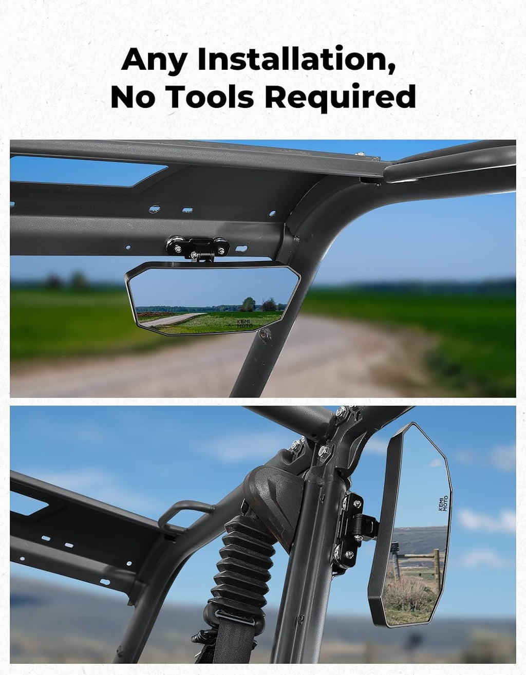 KEMIMOTO Magnetic Rear View Mirror, Universal Magnetic Tractor Mirror Fit for Golf Carts, Forklifts, Trucks, UTV, Compatible with Polaris Ranger, Can-Am Defender, EZGO RXV TXT, No Drilling Required
