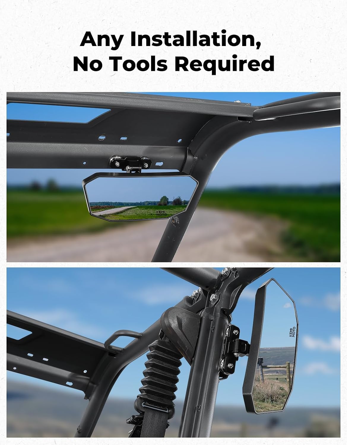 KEMIMOTO Magnetic Rear View Mirror, Universal Magnetic Tractor Mirror Fit for Golf Carts, Forklifts, Trucks, UTV, Compatible with Polaris Ranger, Can-Am Defender, EZGO RXV TXT, No Drilling Required