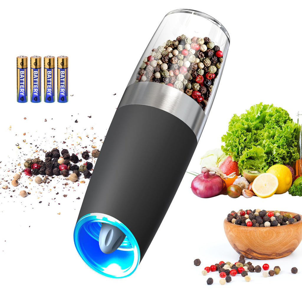 CIRCLE JOY Rechargeable Salt and Pepper Grinder Set Gravity Electric Salt and Pepper Grinder Set, LED Light, Adjustable Coarseness, for Home Kitchen BBQ, Black & White