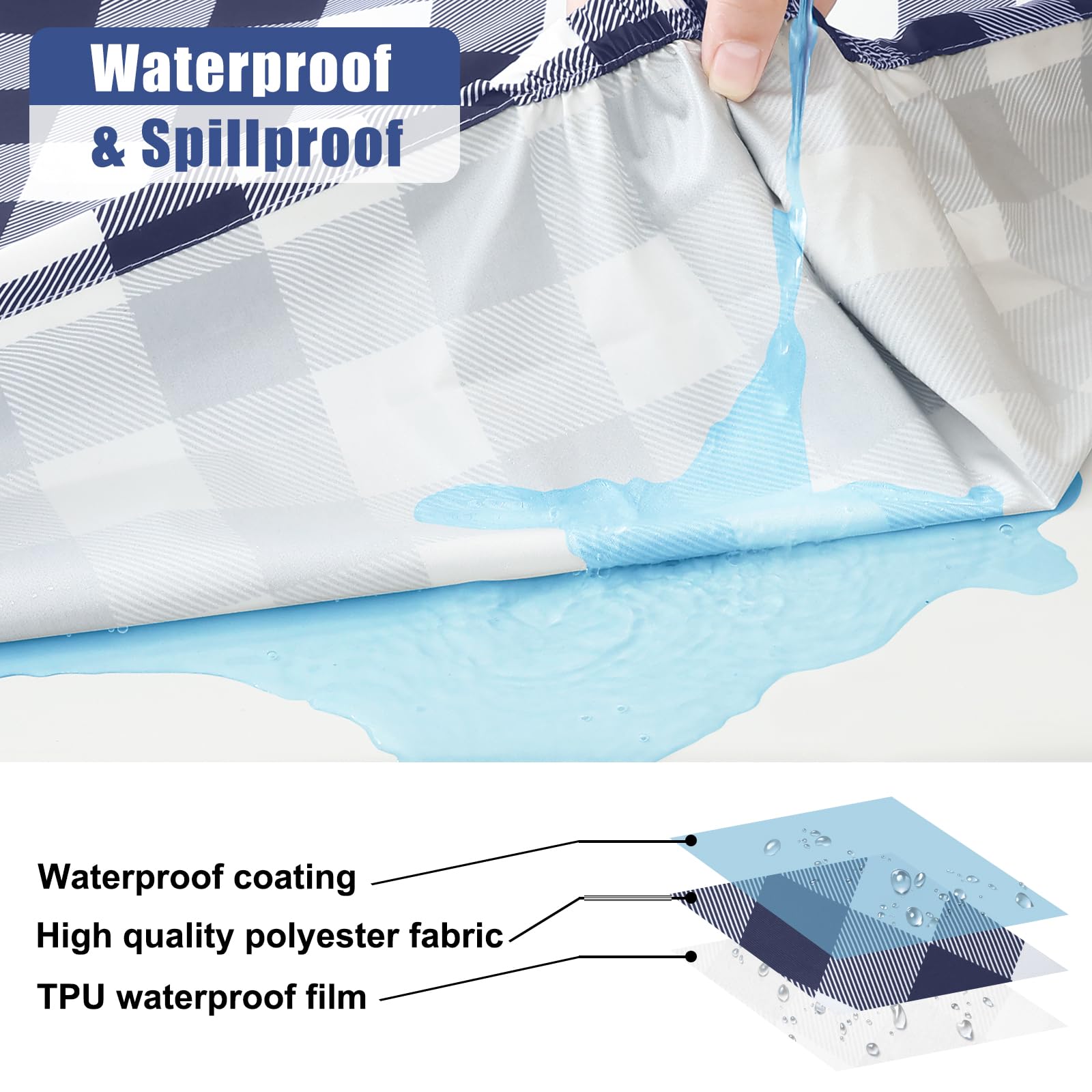 Smiry Picnic Table Cover with Bench Covers, Waterproof Elastic Fitted Tablecloths for 6 Foot Rectangle Tables, Washable Buffalo Plaid Tablecloth for Camping, Outdoor (Black & White, 30"x72")