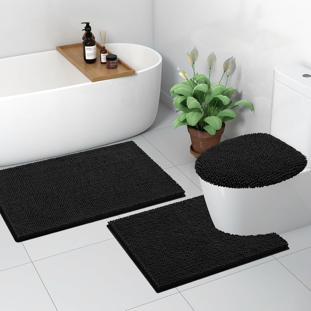 Smiry Soft Chenille Bathroom Toilet Lid Cover, Machine Washable Covers, 17.5x15, Fits Most Round, Elongated and Oblong Lids, Accessories Decor, Black