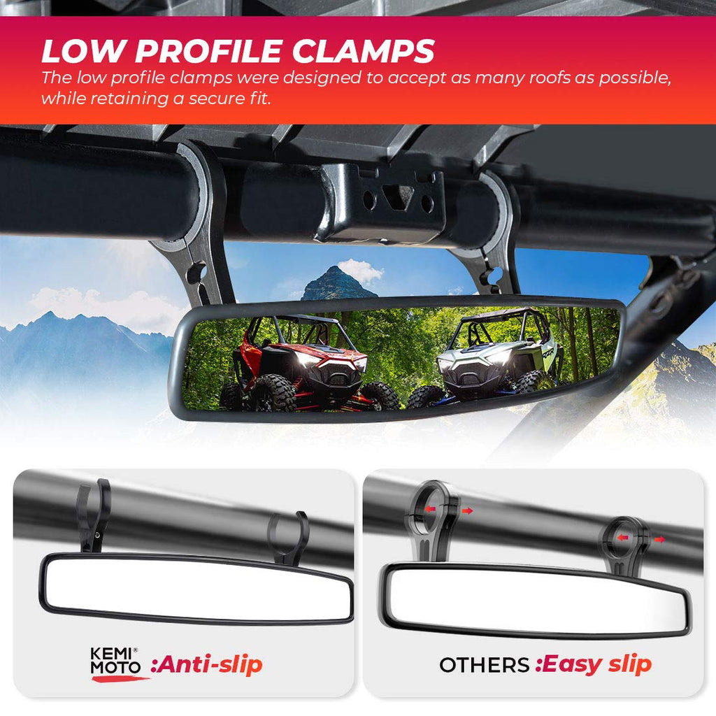KEMIMOTO UTV Rearview Mirror, 15" UTV Race Convex Center Mirror with 3/4 1.75" or 2" Clamps Compatible with Polaris RZR PRO XP R, Pioneer,Can-Am Commander Maverick, 1000R 1000X