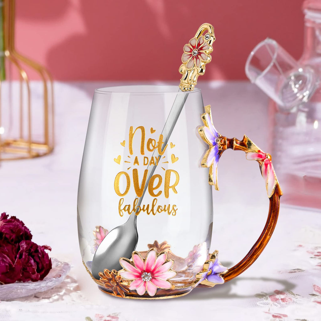 OEAGO Gifts for Mom Women Mothers Day Valentines Day Gifts Glass Coffee Enamels Mug Best Birthday Valentine's for Her Girlfriend Wife from Daughter Son Tea Cup Christmas Stocking Stuffers