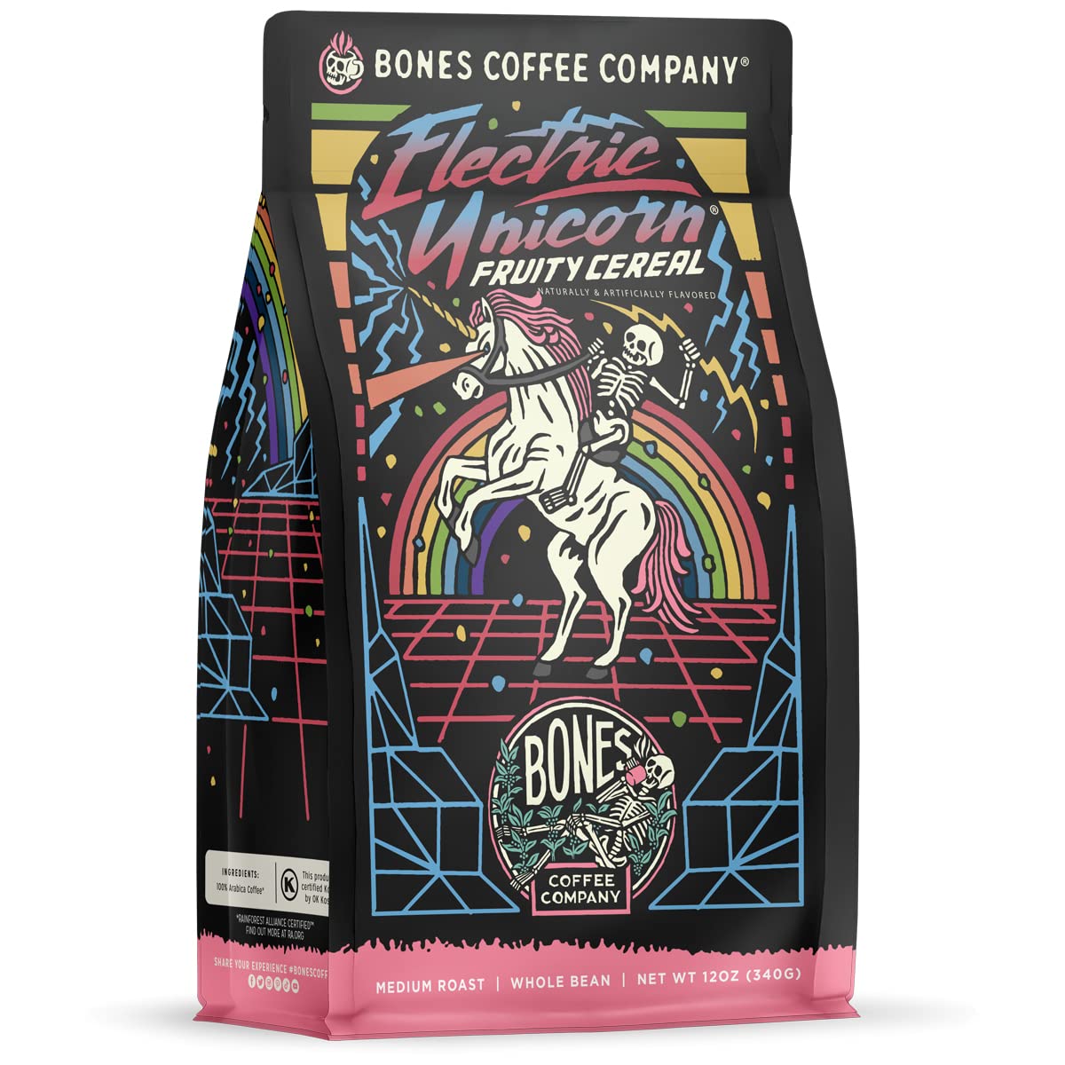 Bones Coffee Company Highland Grog, Butterscotch Caramel Flavored Coffee, Medium Roast Low Acid Arabica Beans Compatible with Auto drip and French Press Coffee Maker, 12 Oz Ground