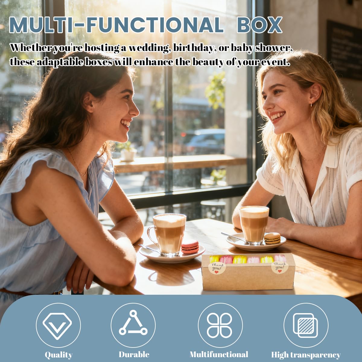 Valentine Gift 36 Pack Macaron Boxes for 5-7 Macarons Container Packaging Strawberry Candies Sweets Boxes with Sticker for Gift Giving (White)