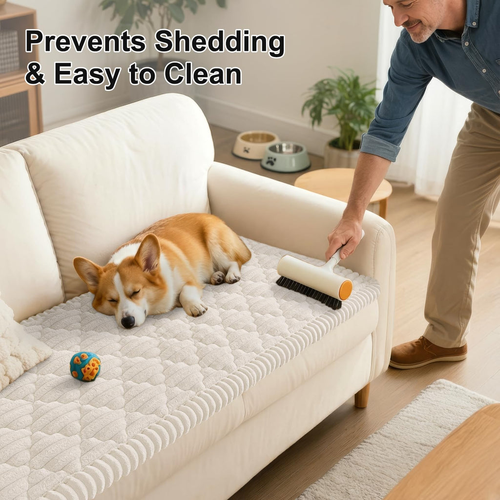 Smiry Pet Couch Cover for Dogs Washable, Non-Slip Fuzzy Couch Covers for 3 Cushion Sofa Pet Friendly, Soft Thick Furniture Protector Sofa Slipcover Mat for Dogs (Camel, 27.6" x 59")