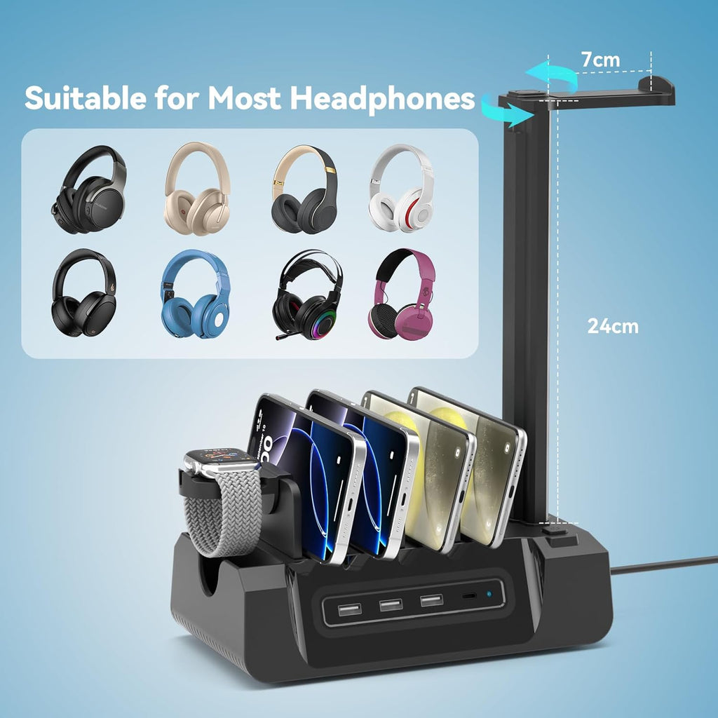 KDD Headphone Controller Stand with Wireless Charging & 6 in 1 Charging Dock with Headphone Stand and Watch Holder