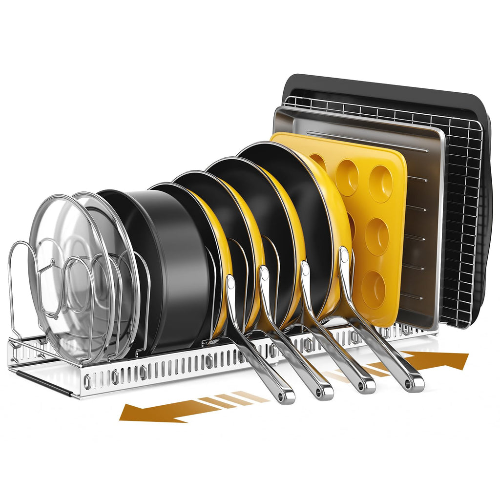 ORDORA Pots and Pans Organizer under Cabinet, Expandable 11.8"-22.8" Pot Lid Holder with 12 Adjustable Dividers, Pan Organizers inside Cabinet for Kitchen Cookware Bakeware, Black