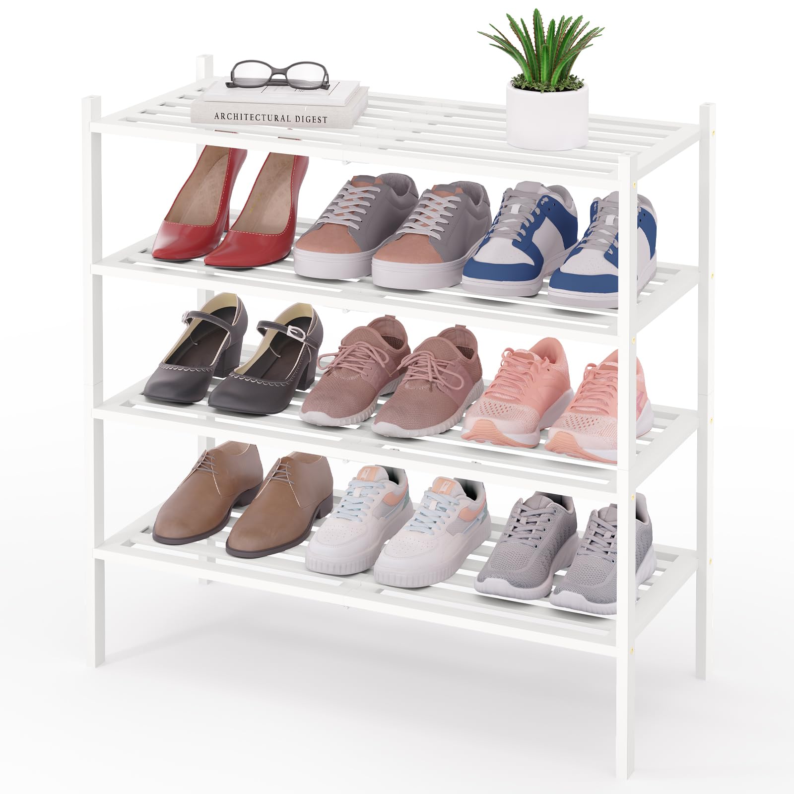 Smiry Bamboo Shoe Rack 3-Tier, Stackable Wooden Shoe Organizer for Entryway & Closet, Free Standing Wood Shoe Storage Shelf for Front Door & Small Spaces, Natural