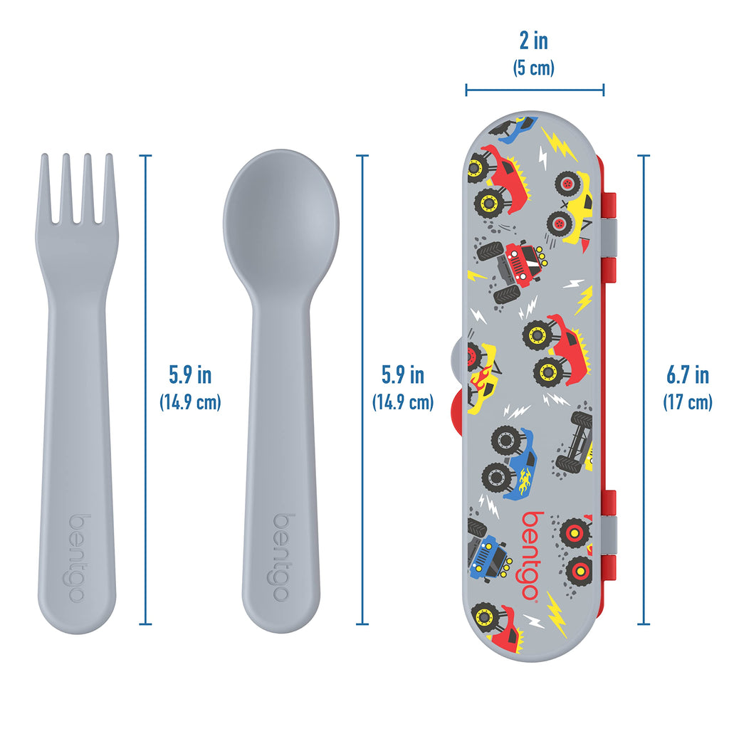 Bentgo Kids Utensil Set - Reusable Plastic Fork, Spoon & Storage Case BPA-Free Materials, Easy-Grip Handles, Dishwasher Safe Ideal for School Lunch, Travel, Outdoors (Rainbows and Butterflies)