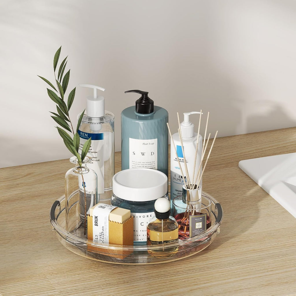 3 Pack Clear Lazy Susan Turntable Organizer for Cabinet, Table Top, Refrigerator, Kitchen Pantry Organizers and Storage, Spice Organizer, 12'', 10.6'', 9.25''