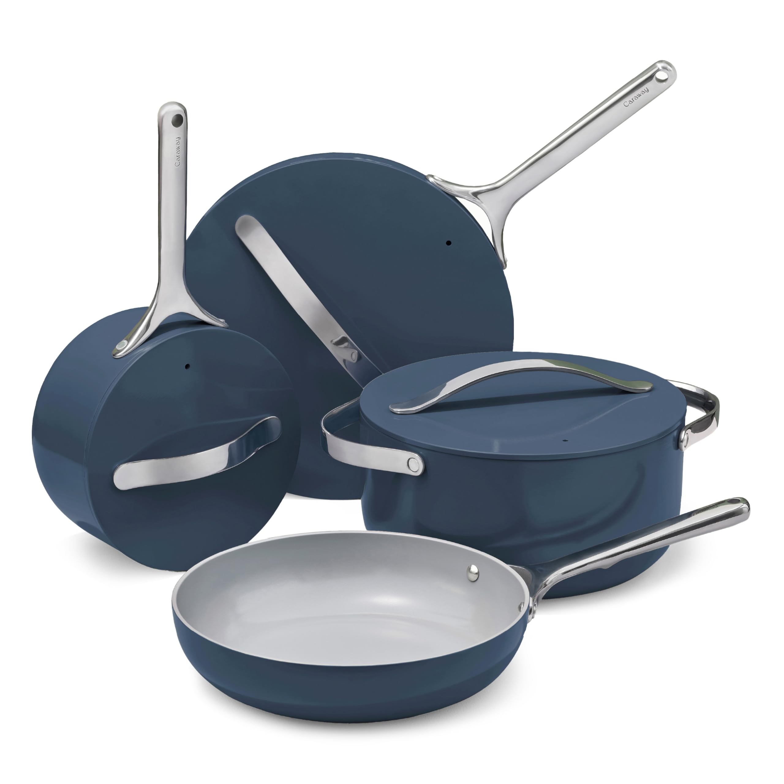 Caraway Non-stick Ceramic Cookware Set (12 Piece) Pots, Pans, Lids and Kitchen Storage - PFAS & PFOA Free - Oven Safe Pan Set & Compatible with All Stovetops - Cream