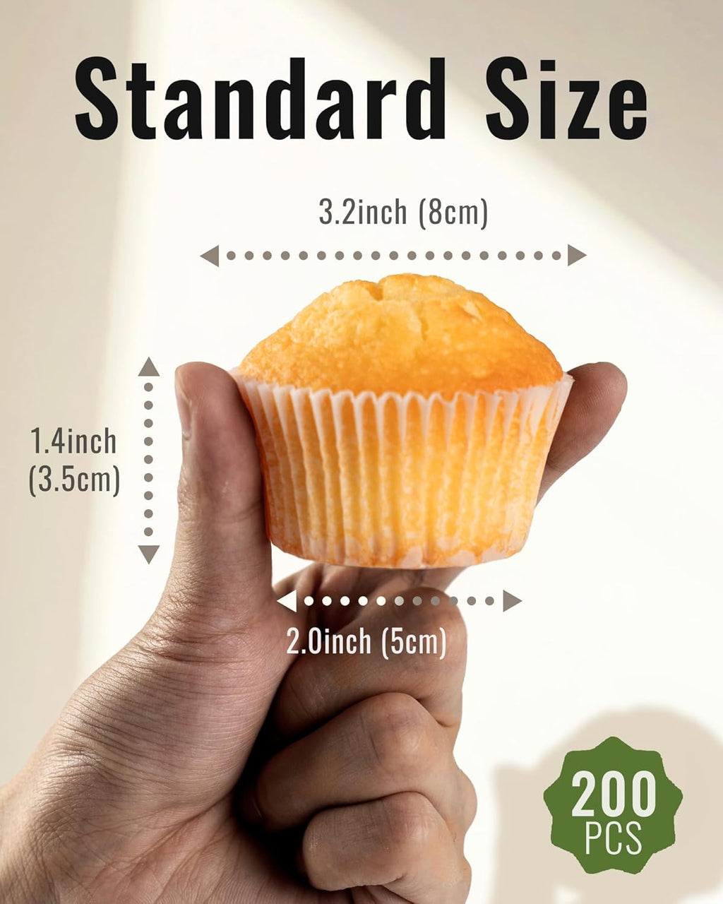 200pcs Standard White Cupcake Liners for Baking, Upgraded Natural Muffin Liners, Balance Non-Stick & Non-Slip, Greaseproof Parchment Paper, Cupcake Wrapper for Party, Wedding, Christmas