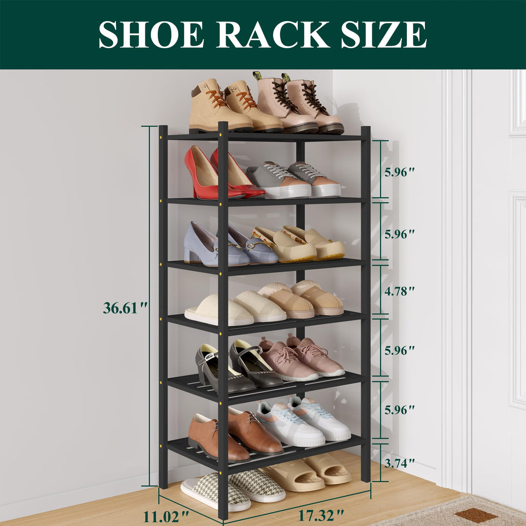 Smiry Bamboo Shoe Rack 3-Tier, Stackable Wooden Shoe Organizer for Entryway & Closet, Free Standing Wood Shoe Storage Shelf for Front Door & Small Spaces, Natural