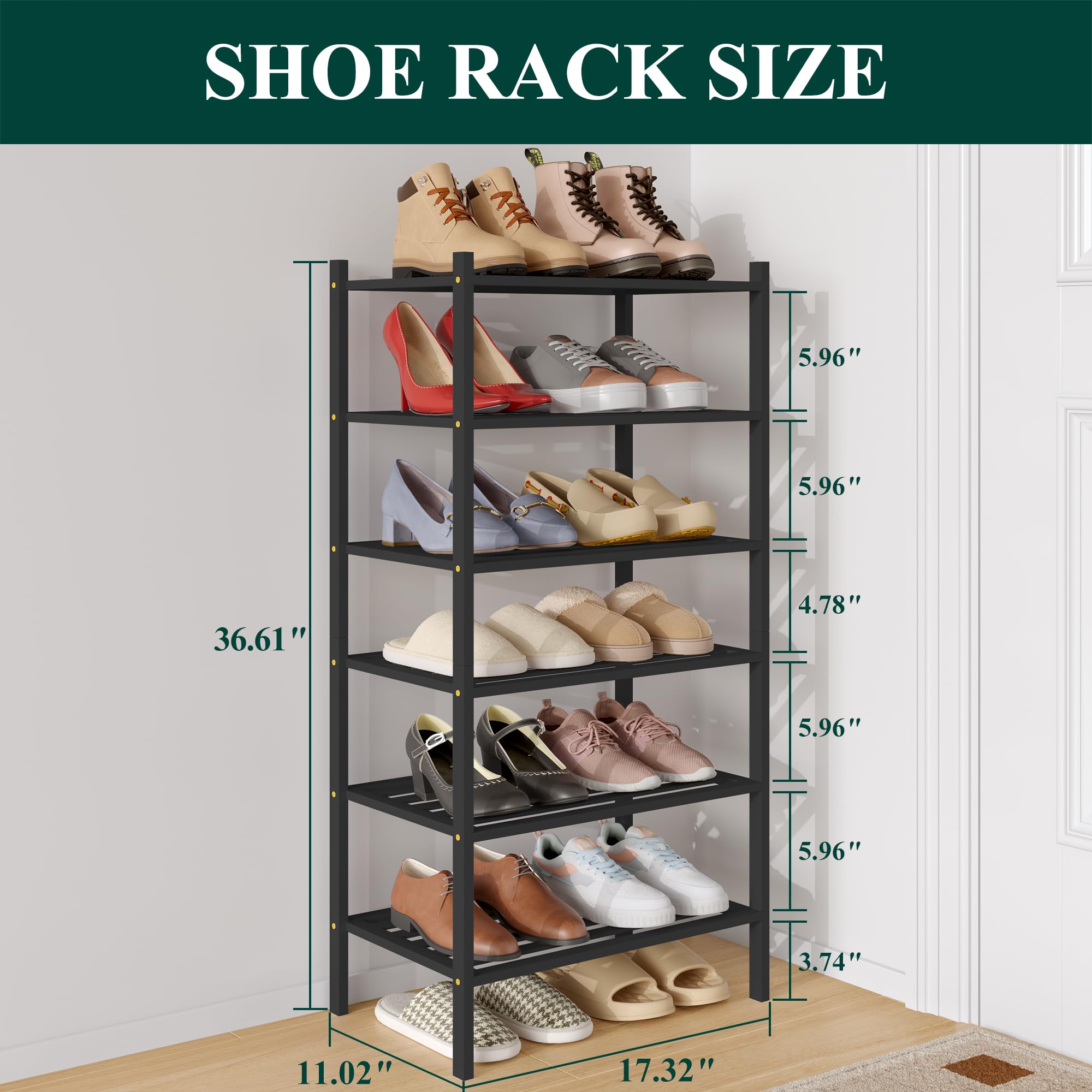 Smiry Bamboo Shoe Rack 3-Tier, Stackable Wooden Shoe Organizer for Entryway & Closet, Free Standing Wood Shoe Storage Shelf for Front Door & Small Spaces, Natural