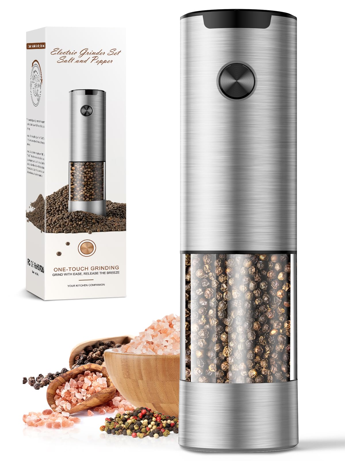 Electric Salt and Pepper Grinder Set Automatic Battery Pepper Mill Shakers Adjustable Coarseness Upgraded Larger Capacity with Led Home and Kitchen Appliances Birthday Gifts for Women Mom