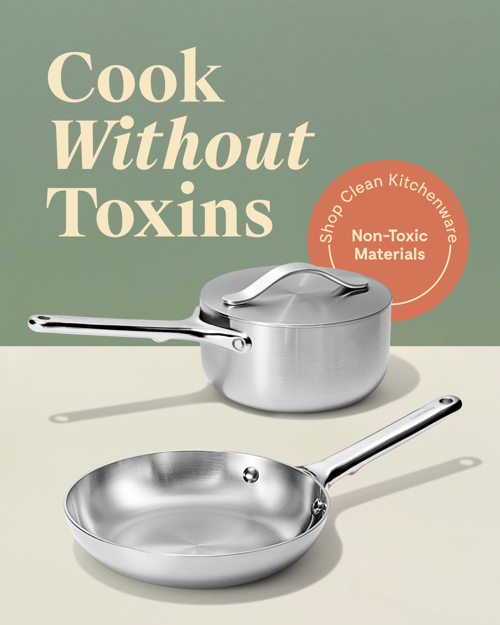 Caraway Stainless Steel Cookware Set – 12 Piece 5-Ply Stainless Steel Pots and Pans Set - Includes Fry, Sauce, Sauté Pan, Dutch Oven, and Space-Saving Storage - Non Toxic, PTFE & PFOA Free