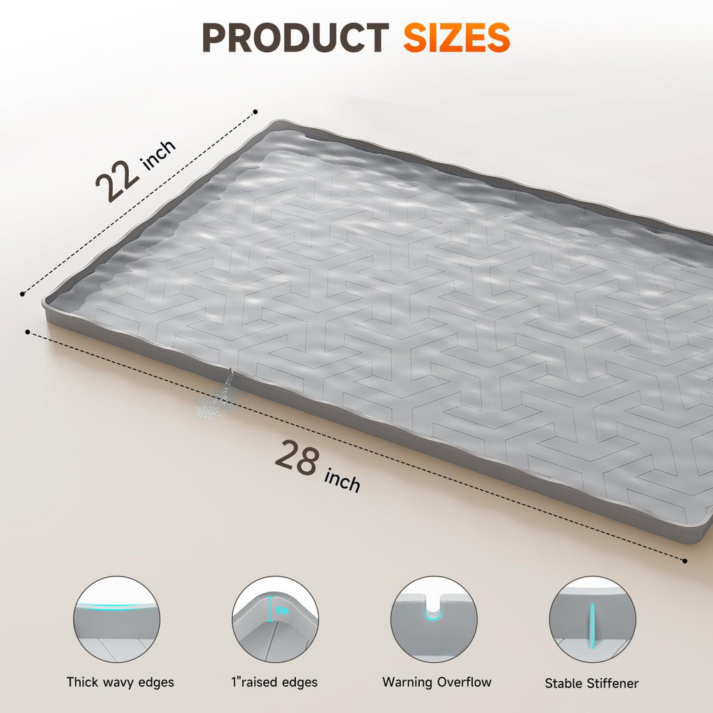 2025 Pro Sevenblue Waterproof Under Sink Mat, 22" x 19" Under Sink Liner and Protector for Bottom of Kitchen Sink, Bathroom Silicone Basin Undersink Mat Cabinet Shelf Drip Tray (Black, 22" L×19" W)