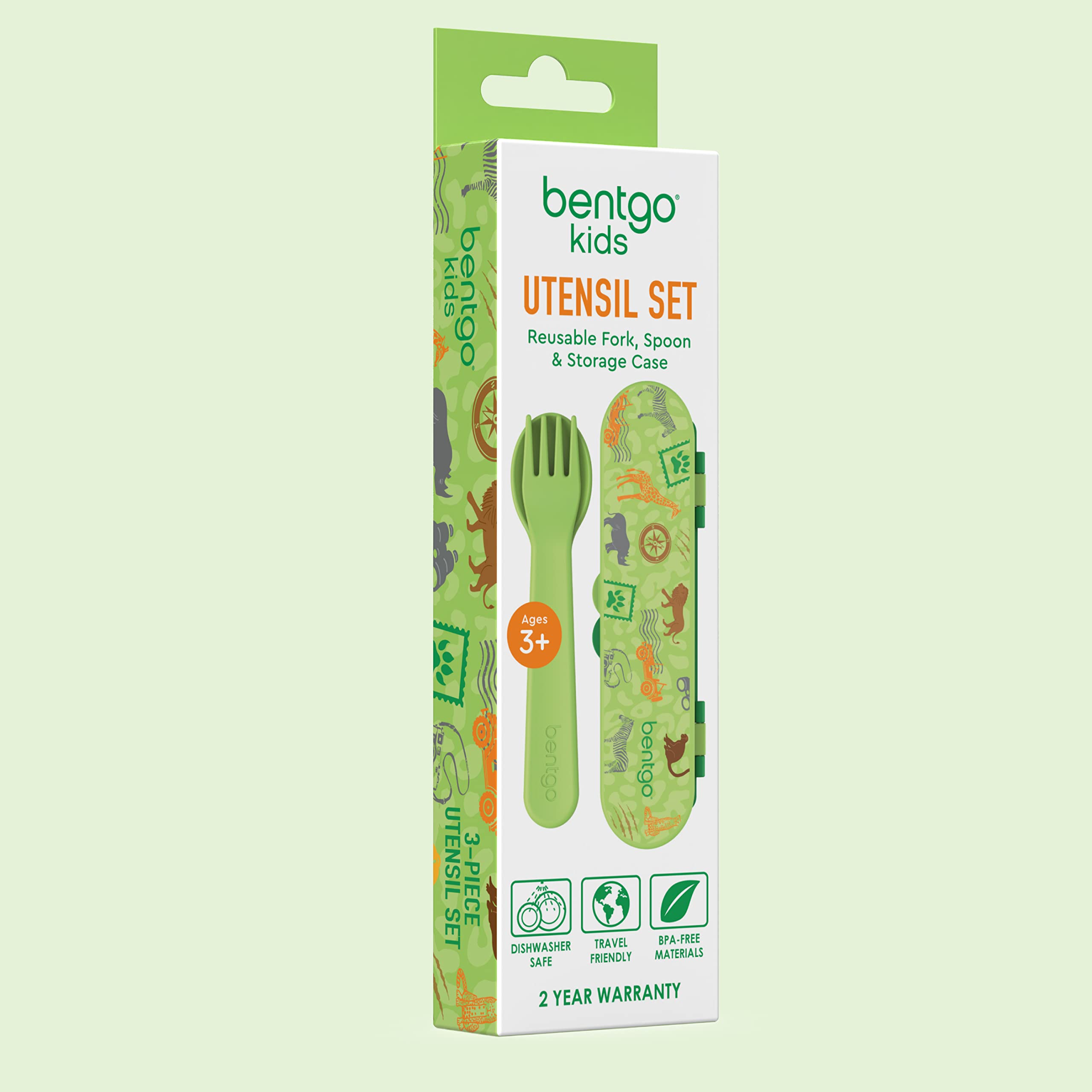 Bentgo Kids Utensil Set - Reusable Plastic Fork, Spoon & Storage Case BPA-Free Materials, Easy-Grip Handles, Dishwasher Safe Ideal for School Lunch, Travel, Outdoors (Rainbows and Butterflies)
