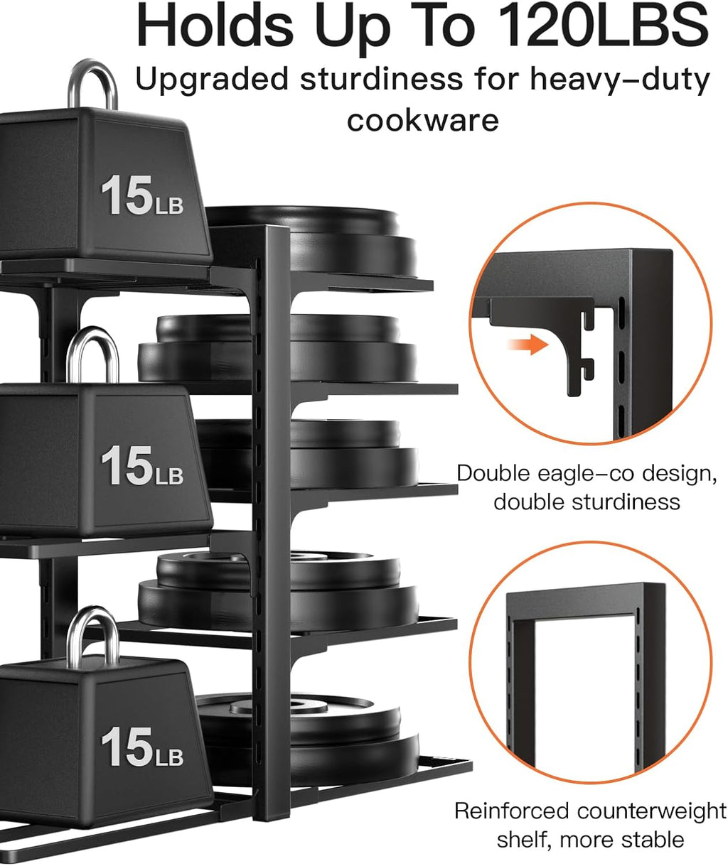 ORDORA Pots and Pans Organizer Rack for Cabinet, 15.83" Height & Extendable Large Dish Drying Rack for Kitchen Counter