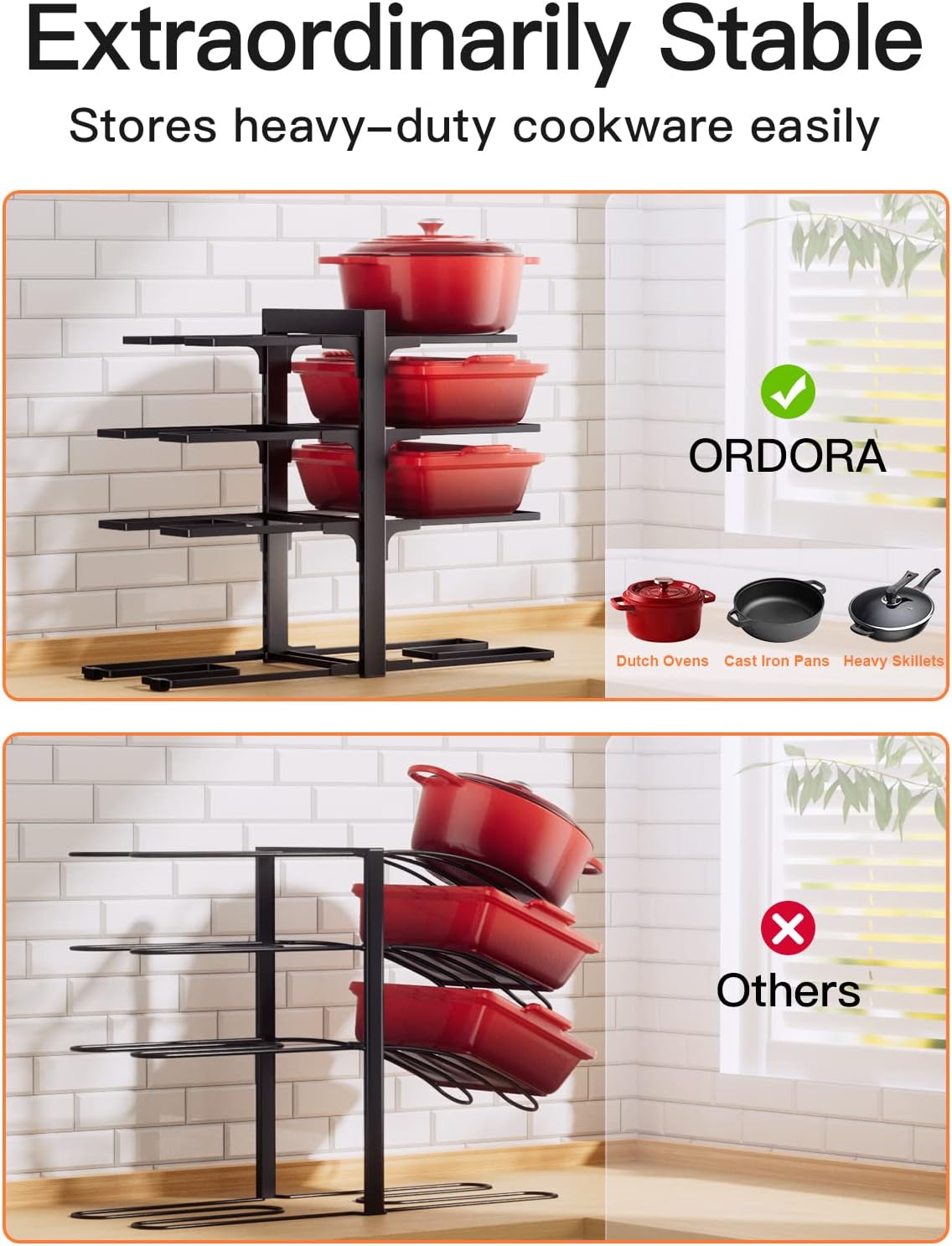 ORDORA Pots and Pans Organizer: Rack for Cabinet, 8-Tier Heavy Duty