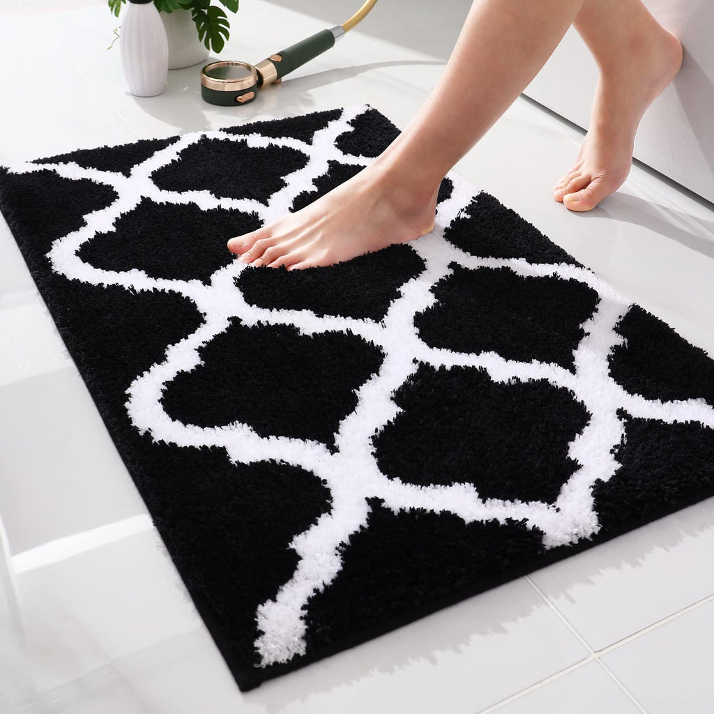 OLANLY Bathroom Rugs 24x16, Soft and Absorbent Microfiber Bath Rugs, Non-Slip Shaggy Shower Carpet, Machine Wash Dry, Bath Mats for Bathroom Floor, Tub and Shower, Grey