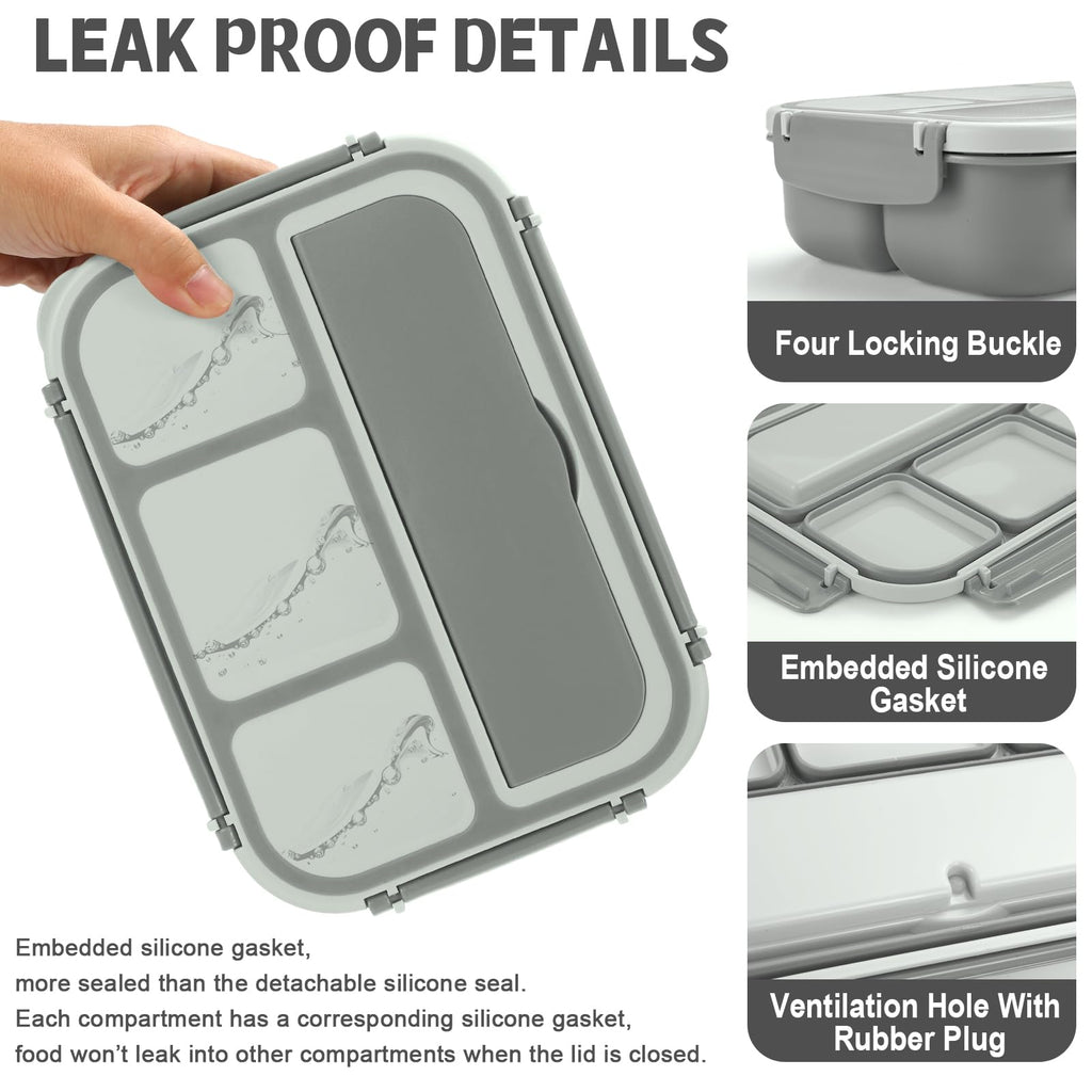 Bento Box Adult Lunch Box, Containers for Adults Men Women with 4 Compartments, Lunchable Food Container with Utensils, Sauce Jar, Muffin Liners, 40 Oz/5 Cup, Microwave & Dishwasher Safe, Brown