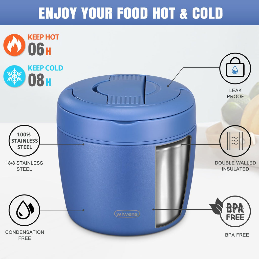 Thermo Food Jar for Hot Food Adults 32OZ Soup Thermo Lunch Containers Wide Mouth Vacuum Insulated Stainless Steel Leakproof Bento Box with Spoon (Black)