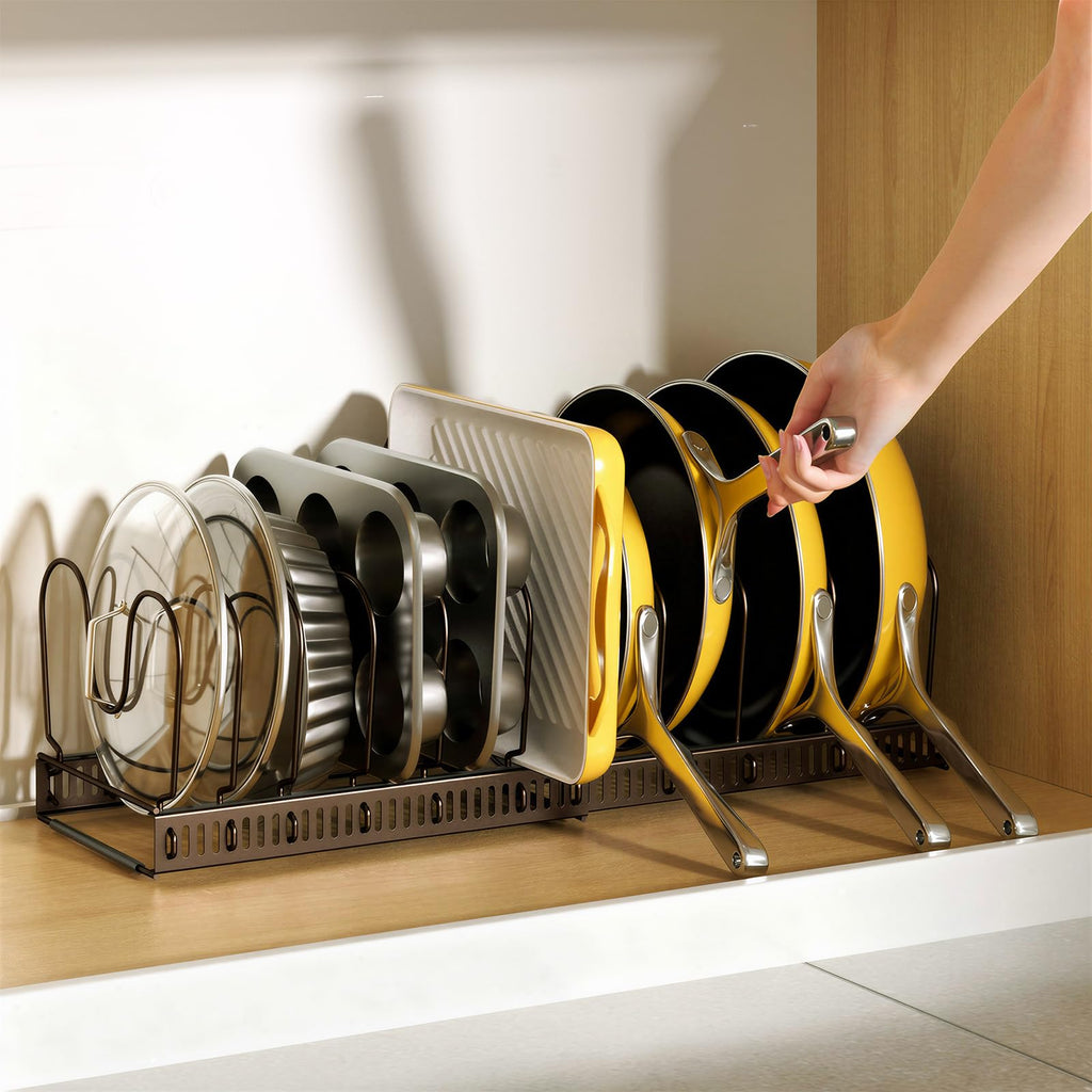 ORDORA Pots and Pans Organizer under Cabinet, Expandable 11.8"-22.8" Pot Lid Holder with 12 Adjustable Dividers, Pan Organizers inside Cabinet for Kitchen Cookware Bakeware, Black