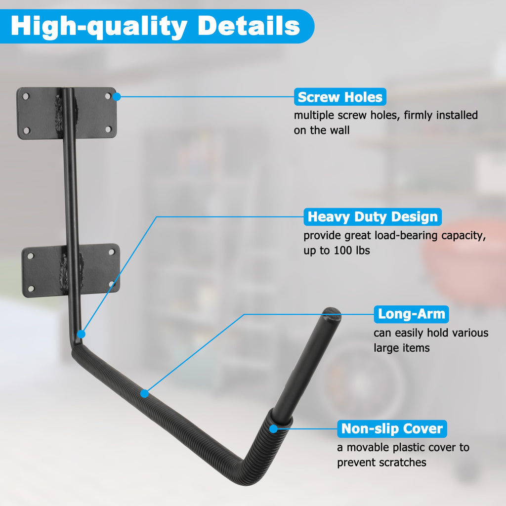 RedCall Kayak Storage Rack,Heavy Duty Kayak Wall Mount Hooks for Garage Utility Storage Hangers, 100LB Garage Hooks for Canoes, Snowboard, Surfboard, Skiis, Paddle Boards, Ladders, Bikes