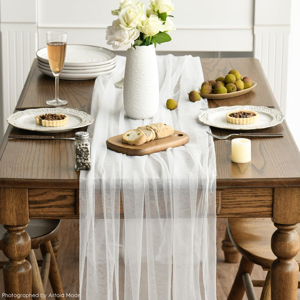 Artoid Mode Red Gauze Table Runner 120 Inch 10FT, Seasonal Sheer Kitchen Dining Holiday Wedding Birthday Baby Shower Table Decor for Home Party